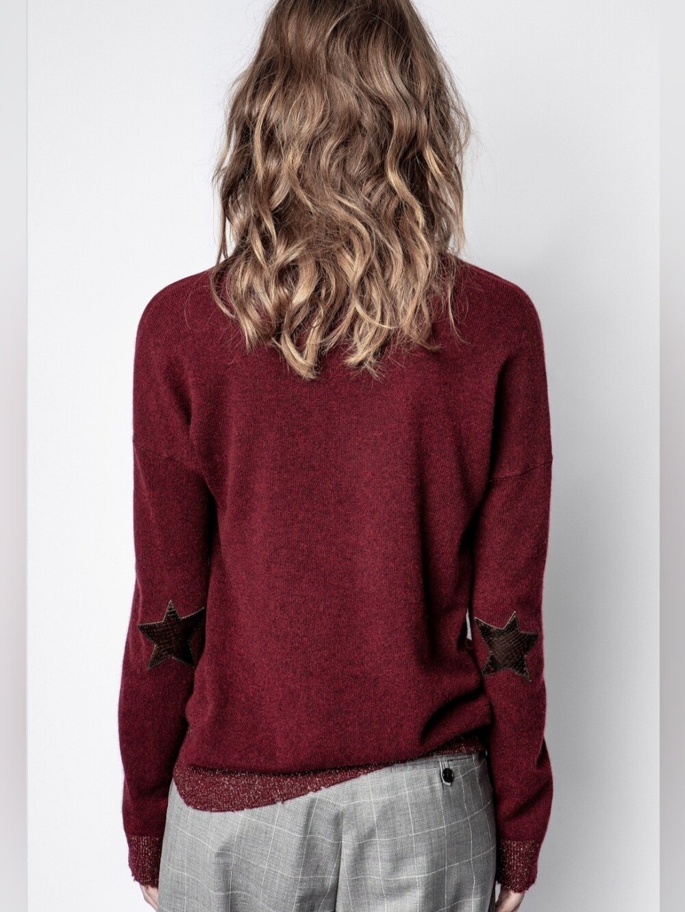 Zadig & Voltaire Cici Star Patch Cashmere Burgundy Metallic Thread Sweater XS